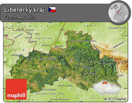 Satellite Map of Liberecký Kraj, physical outside