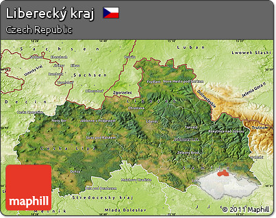 Satellite Map of Liberecký Kraj, physical outside
