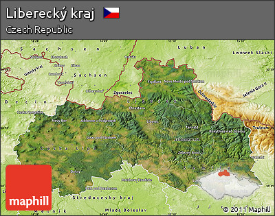 Satellite Map of Liberecký Kraj, physical outside