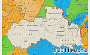 Shaded Relief Map of Liberecký kraj, political outside