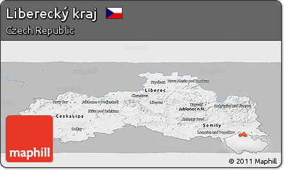 Gray Panoramic Map of Liberecký Kraj, single color outside