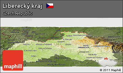 Physical Panoramic Map of Liberecký Kraj, darken