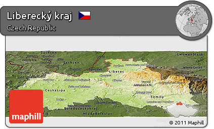 Physical Panoramic Map of Liberecký Kraj, darken