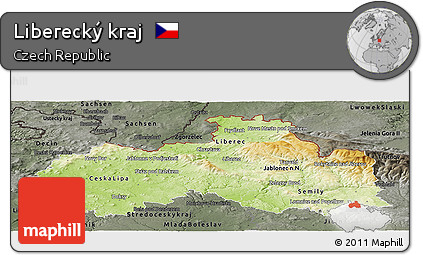 Physical Panoramic Map of Liberecký Kraj, darken, semi-desaturated