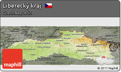 Physical Panoramic Map of Liberecký Kraj, darken, semi-desaturated