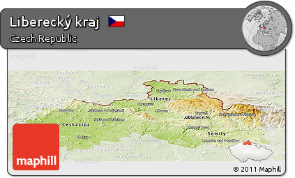 Physical Panoramic Map of Liberecký Kraj, lighten