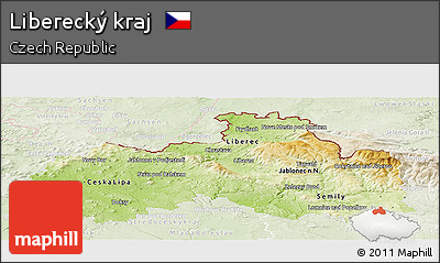 Physical Panoramic Map of Liberecký Kraj, lighten