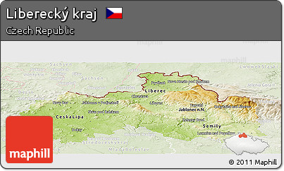 Physical Panoramic Map of Liberecký Kraj, lighten