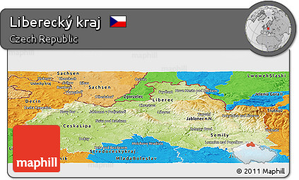 Physical Panoramic Map of Liberecký Kraj, political outside