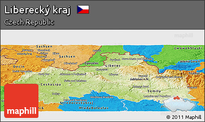 Physical Panoramic Map of Liberecký Kraj, political outside