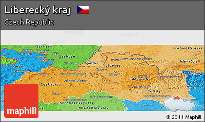 Political Shades Panoramic Map of Liberecký Kraj