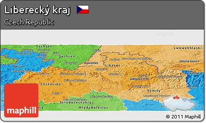 Political Shades Panoramic Map of Liberecký Kraj