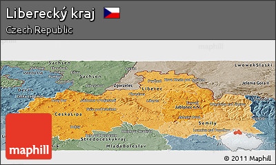 Political Shades Panoramic Map of Liberecký Kraj, semi-desaturated