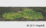 Satellite Panoramic Map of Liberecký kraj, darken, semi-desaturated