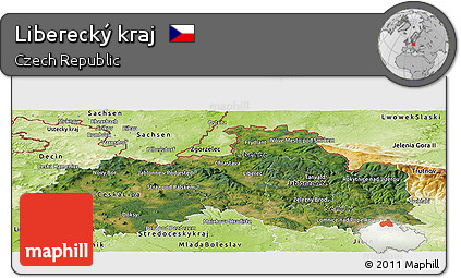 Satellite Panoramic Map of Liberecký Kraj, physical outside