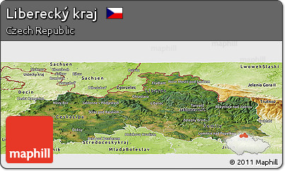 Satellite Panoramic Map of Liberecký Kraj, physical outside