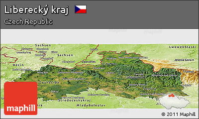 Satellite Panoramic Map of Liberecký Kraj, physical outside