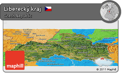 Satellite Panoramic Map of Liberecký Kraj, political outside