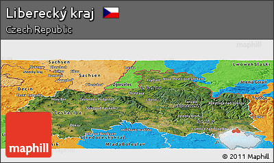 Satellite Panoramic Map of Liberecký Kraj, political outside