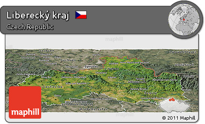Satellite Panoramic Map of Liberecký Kraj, semi-desaturated