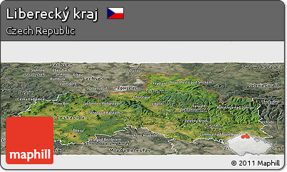 Satellite Panoramic Map of Liberecký Kraj, semi-desaturated