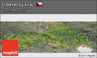 Satellite Panoramic Map of Liberecký Kraj, semi-desaturated