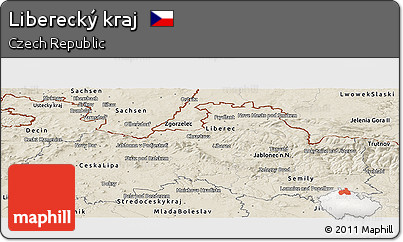 Shaded Relief Panoramic Map of Liberecký Kraj