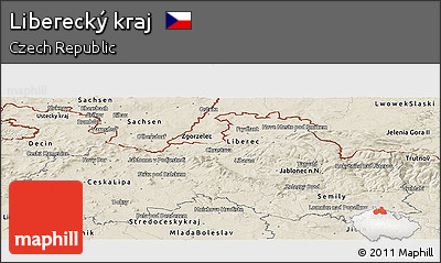 Shaded Relief Panoramic Map of Liberecký Kraj