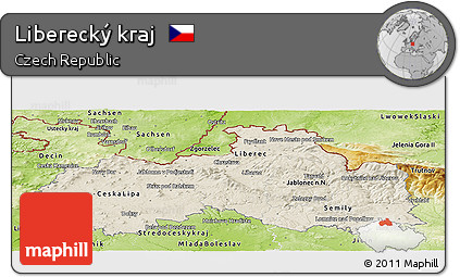 Shaded Relief Panoramic Map of Liberecký Kraj, physical outside
