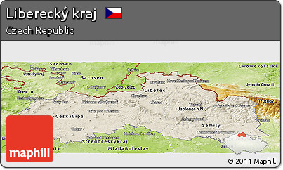 Shaded Relief Panoramic Map of Liberecký Kraj, physical outside