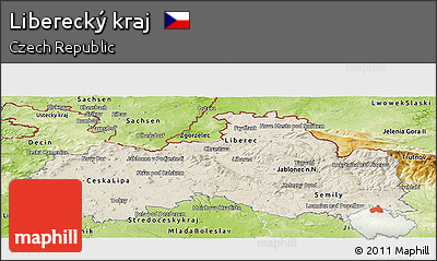 Shaded Relief Panoramic Map of Liberecký Kraj, physical outside