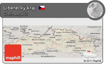 Shaded Relief Panoramic Map of Liberecký Kraj, semi-desaturated