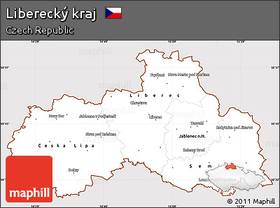 Classic Style Simple Map of Liberecký Kraj, cropped outside