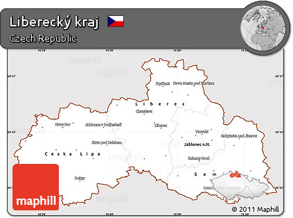 Classic Style Simple Map of Liberecký Kraj, cropped outside