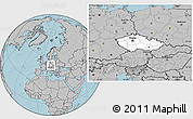 Blank Location Map of Czech Republic, gray outside, hill shading outside