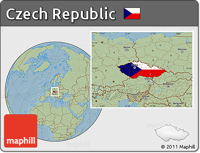 Flag Location Map of Czech Republic, savanna style outside, hill shading outside