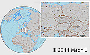 Gray Location Map of Czech Republic, hill shading inside