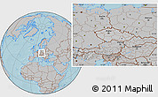 Gray Location Map of Czech Republic, hill shading outside