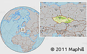 Physical Location Map of Czech Republic, gray outside, hill shading