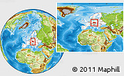 Physical Location Map of Czech Republic, highlighted continent, within the entire continent