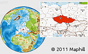 Physical Location Map of Czech Republic, highlighted continent