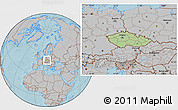 Savanna Style Location Map of Czech Republic, gray outside, hill shading outside