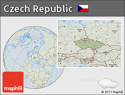 Savanna Style Location Map of Czech Republic, lighten, hill shading