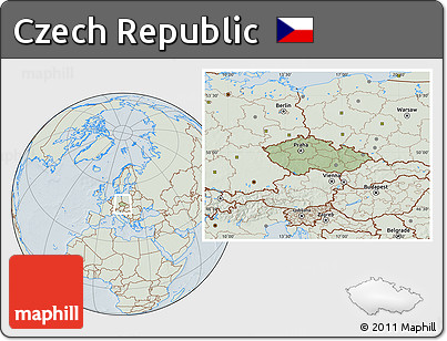 Savanna Style Location Map of Czech Republic, lighten, hill shading