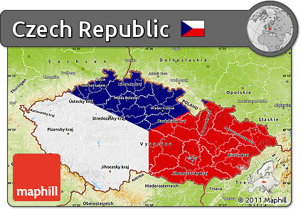 Flag Map of Czech Republic, physical outside, flag rotated