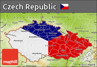 Flag Map of Czech Republic, physical outside, flag rotated