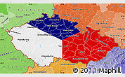Flag Map of Czech Republic, political shades outside, flag rotated