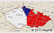 Flag Map of Czech Republic, shaded relief outside, flag aligned to the middle
