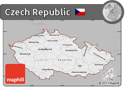 Gray Map of Czech Republic, single color outside