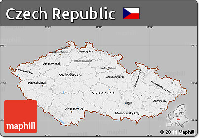 Gray Map of Czech Republic, single color outside